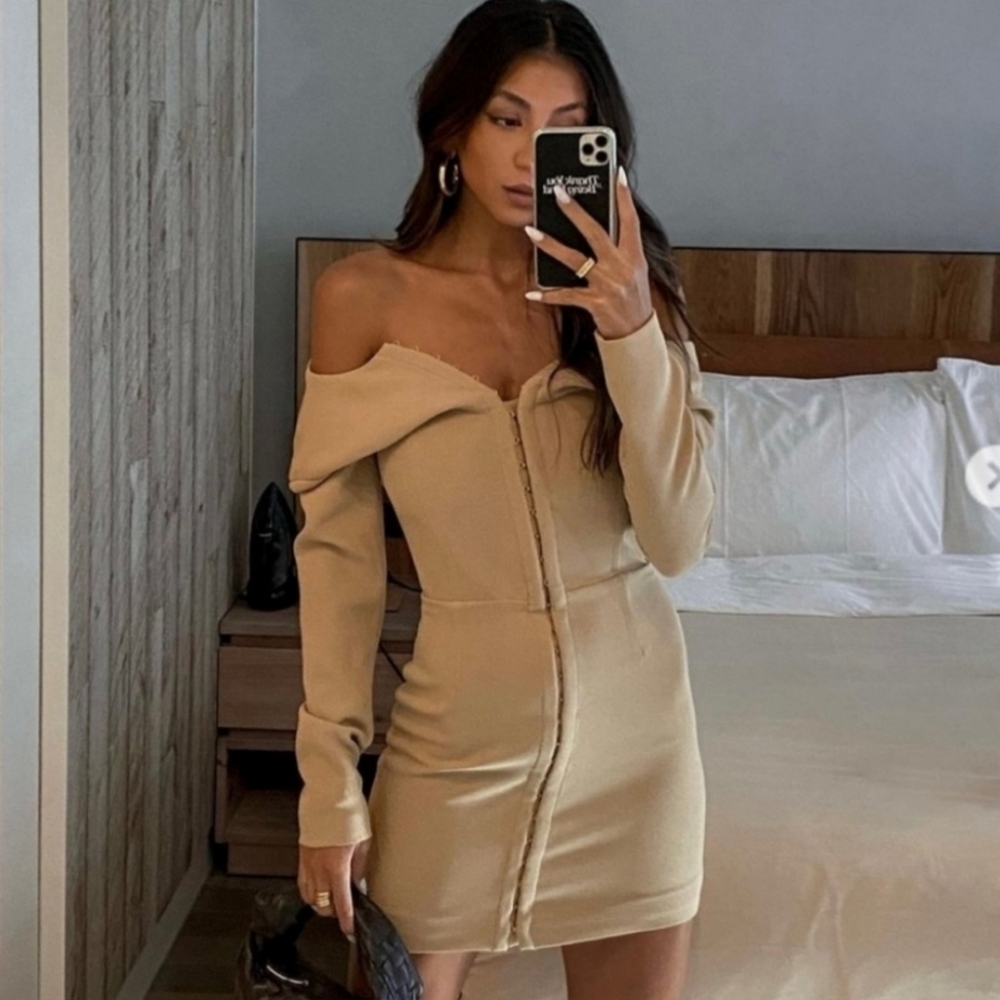 Dion Lee Off-Shoulder Beige Dress